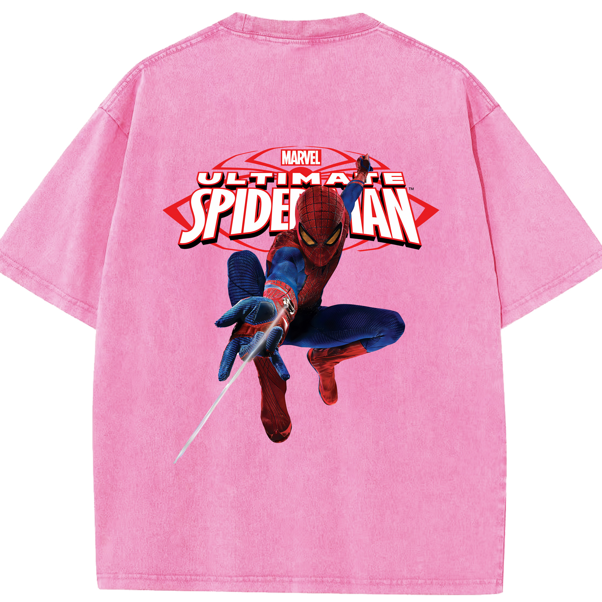 （画像用） Spider Man スパイダーマン 綿100% ヴィンテージ風 半袖Tシャツ（背面プリント）